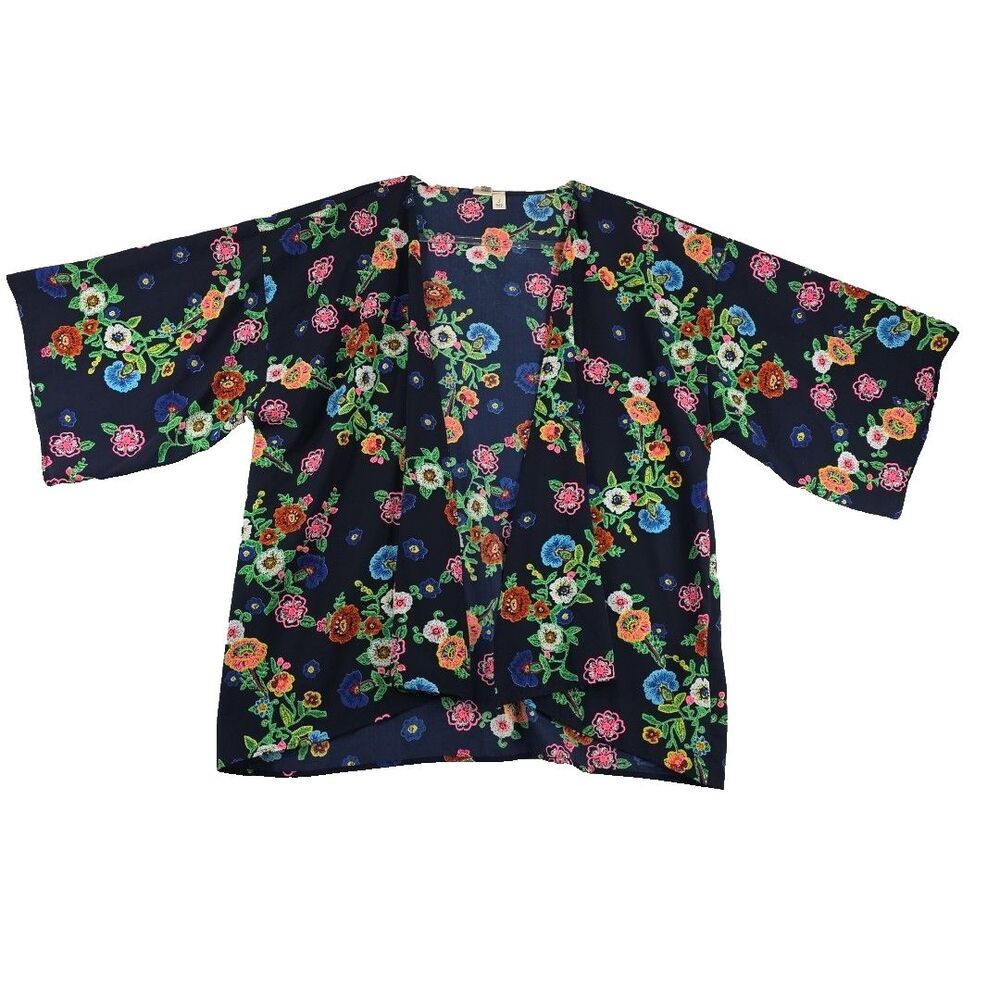 Francesca’s Kimono Floral Open Front Cardigan Women's Size S Birdcage Label USA